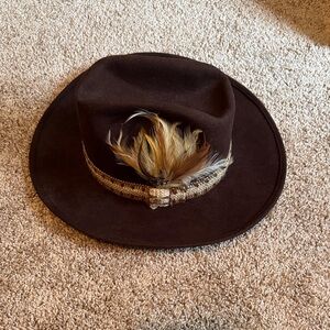 Vintage Eddy Bros "The Round Up" 100% Wool Cowboy Hat Size 7 1/2 w/ Feather Band